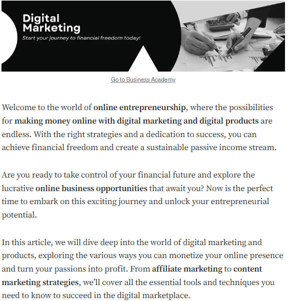 Article about How monetize with digital marketing and products